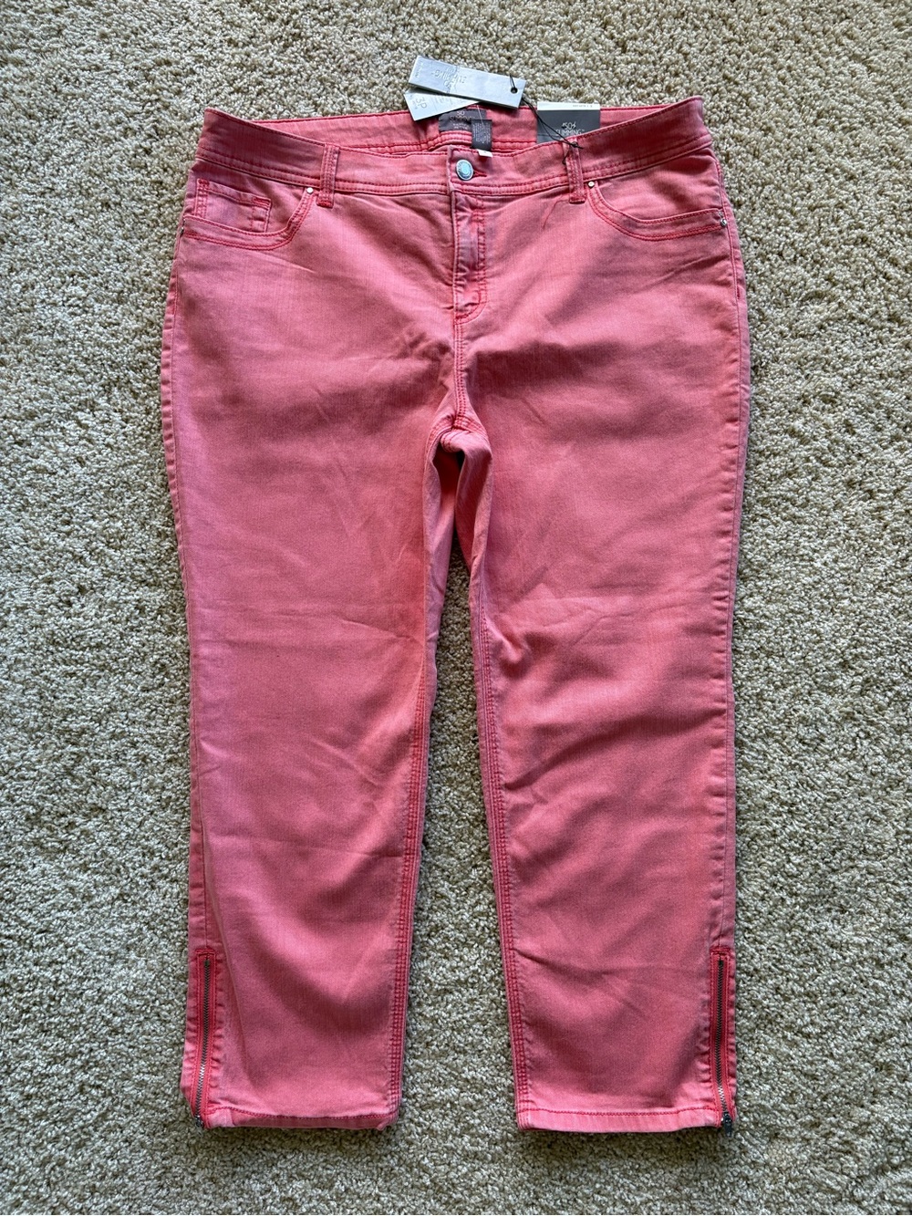 NWT Chicos Size 3P US 16P So Slimming Pink Coral Reef Zip Ankle Jeans Denim